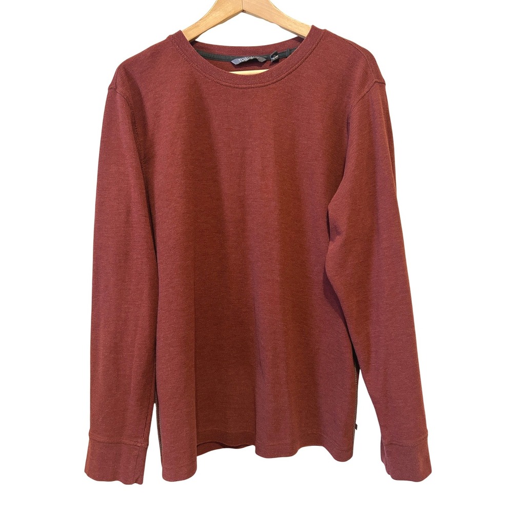 Toad&Co Mens Framer Crew Neck Sz L Red Thermal Waffle Knit Shirt Organic Cotton